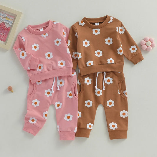 Lioraitiin 0-3Years Toddler Baby Girls 2Pcs Fall Outfit Set