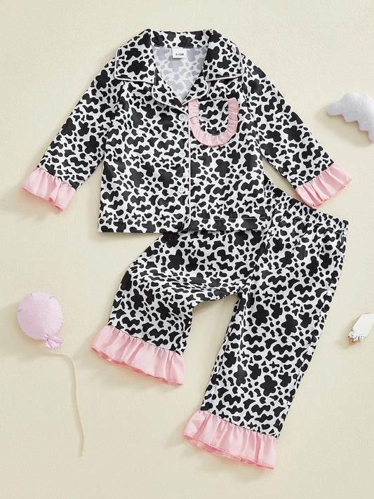 Adorable Infant Girl Pink Bunny Print Pajama Set with Bow