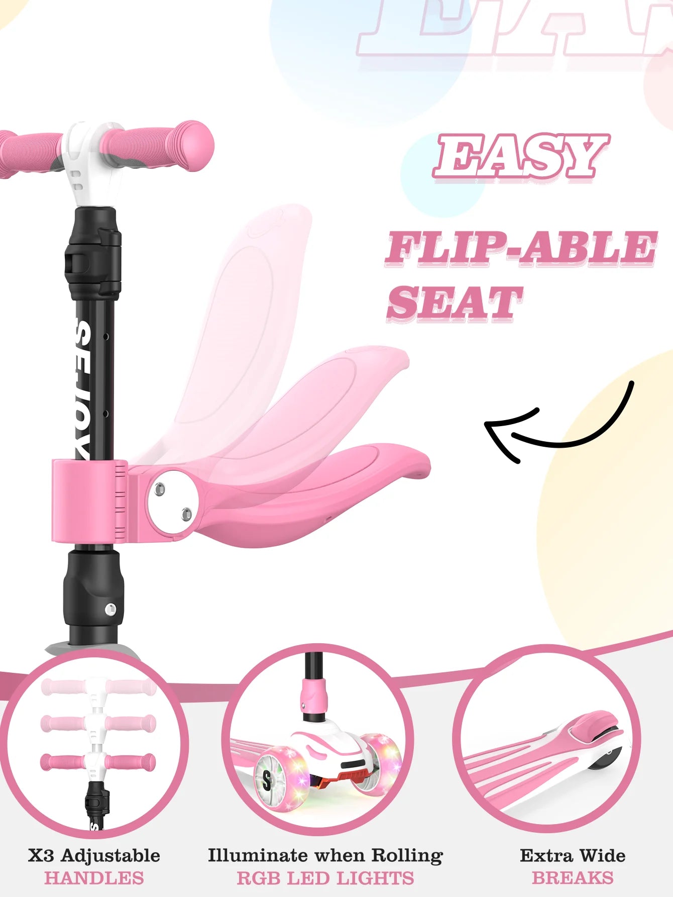 Kick Scooter for Kids with 3 Light Up Wheels and Adjustable