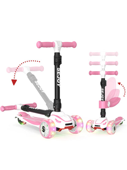 Kick Scooter for Kids with 3 Light Up Wheels and Adjustable