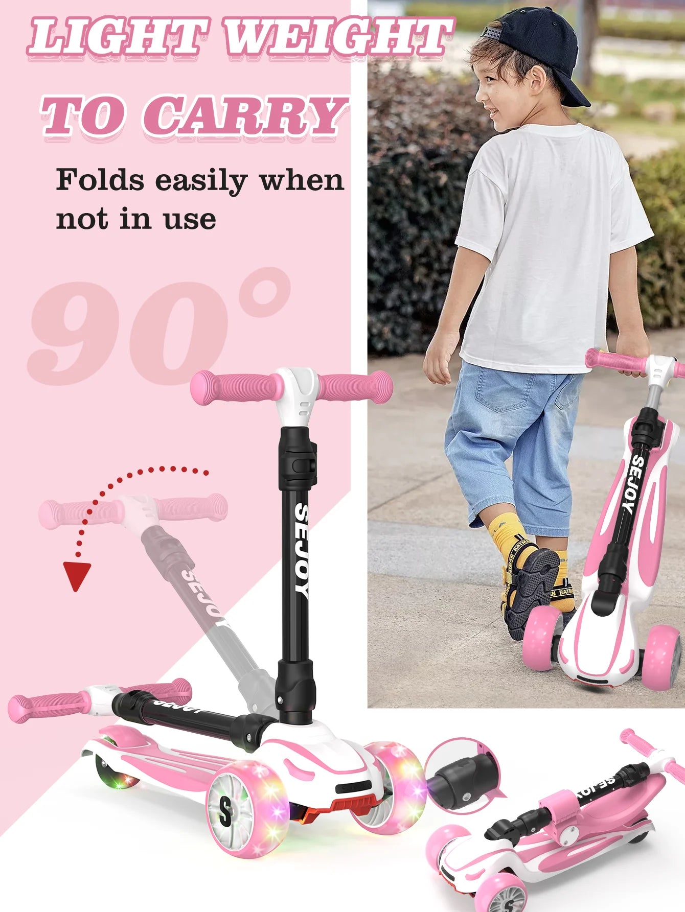 Kick Scooter for Kids with 3 Light Up Wheels and Adjustable