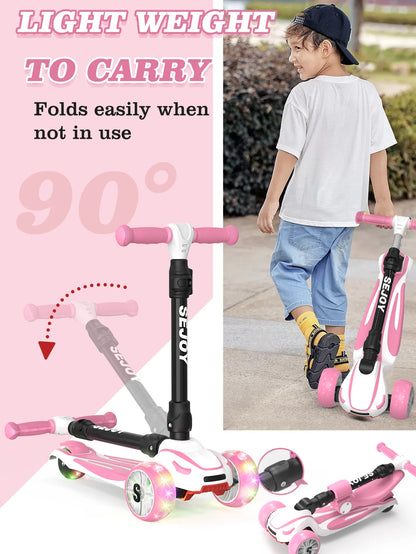 Kick Scooter for Kids with 3 Light Up Wheels and Adjustable